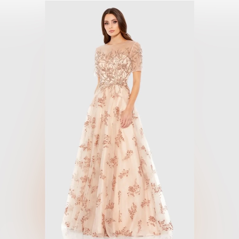 NWT MAC DUGGAL SZ 16 CHAMPAGNE/PINK Embellished Illusion Enchanting Gown #79317 - Picture 2 of 13